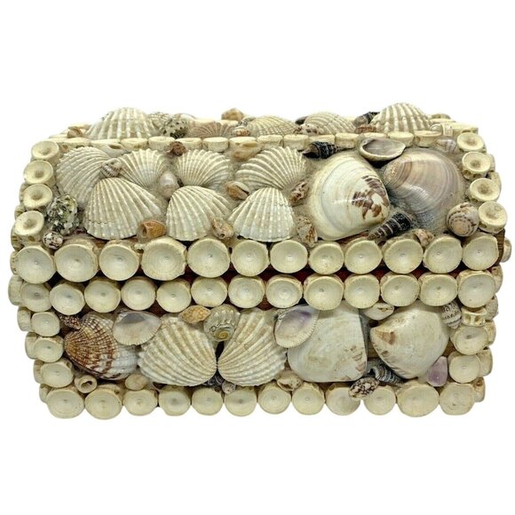 Handmade Jewelry - Handmade Seashell Encrusted Treasure Chest Jewelry Trinket Box Vintage Boho MCM